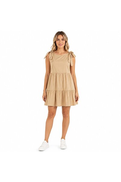 Extasia Women's beige dress with bow straps, imported from Italy