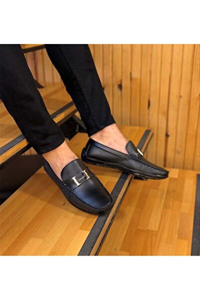 Parlak Hakiki Deri Tokalı Günlük Loafer Ayakkabı
