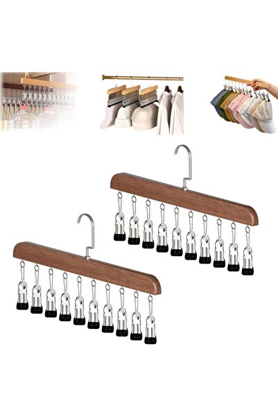 STARSTAR Wardrobe Organizer 10 Clips Space-Saving Hanging Pants Hanger 2-Pack...