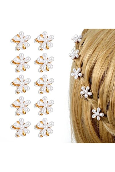 STARSTAR 10-Pack Mini Pearl Flower Hair Claw Clips, Cute Faux Ponytail Decora...