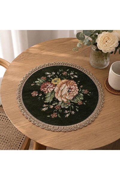 Yeshome Collection غطاء طاولة قهوة دائري مزخرف بتصميم باقة الزهور العتيقة من ...