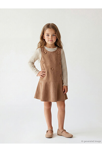 LC Waikiki Floral Faux Suede Girls' Dress Set