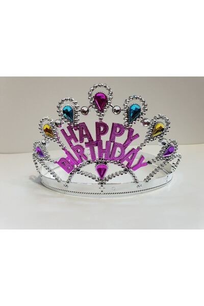 naque Silver color happy birthday written birthday crown 60 cm