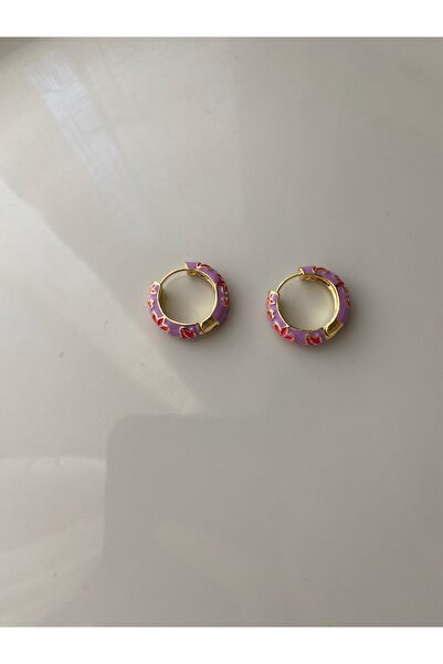Anetta Jewelry Kadın lila mineli çelik halka küpe (2 cm)
