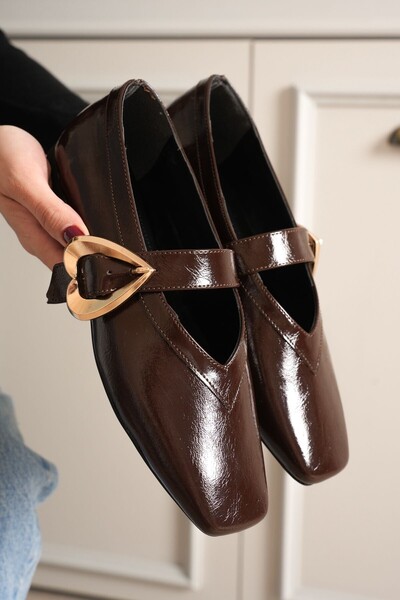 DMR Elegance Signa Brown Leather Ballerina Shoes