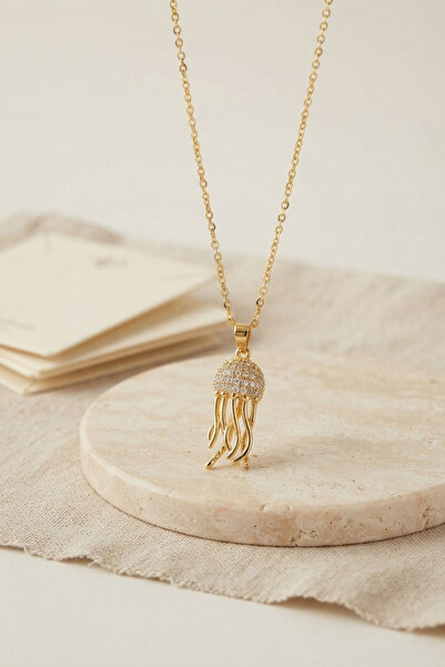 Epilons 316L Steel Chain Gold Color Zircon Stone Jellyfish Model Necklace