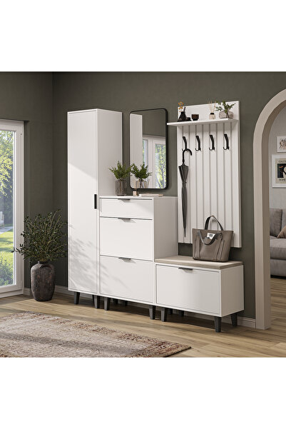 ROOMART Nord Vestiyer Takımı Kapaklı Askılıklı Ayakkabılık Dolabı, Modüler, A...