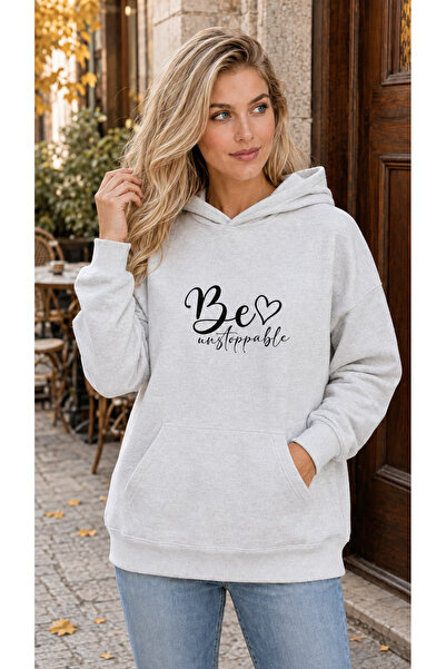 caddekombin Women's Heart Detailed Be Unstoppable Written Kangaroo Pocket Hoo...