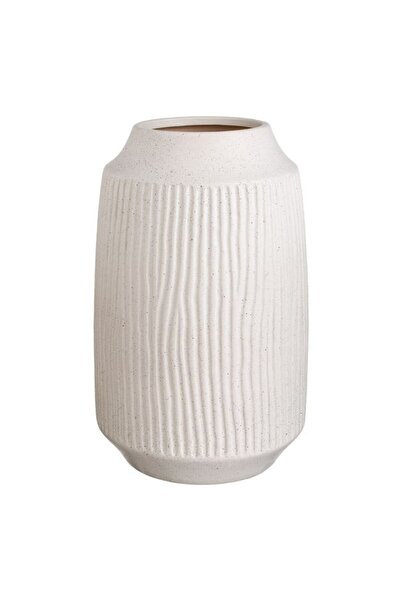 BAMI NETWORK Vaza decorativa ceramica bej cu dungi reliefate Ø22x35cm