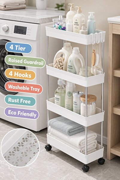 Generic 1 Plastic Rolling Storage Cart 4 Tier Organizer Rack Narrow Space Whe...