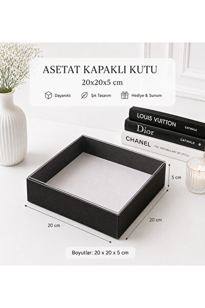 BOXSTATION 20x20x5 Asetat Kapaklı Siyah Kutu 3 Adet