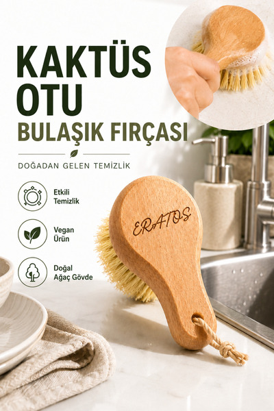 ERATOS Kaktüs Otu Bulaşık Fırçası | Doğal Vegan Bulaşık Temizleme Fırçası | A...