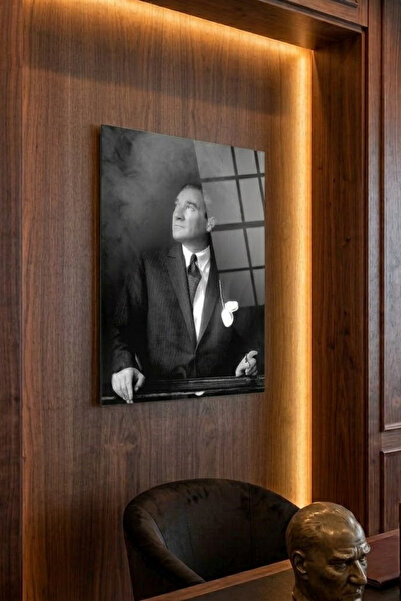 Milonsa Atatürk Tablosu 4 mm Temperli Cam Duvar Tablosu - Atatürk Portresi Of...