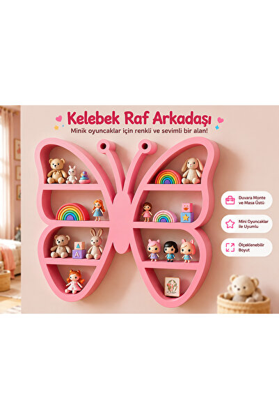 pernator Pembe Kelebek Raf - Çocuk Odası Duvar & Masaüstü Dekoratif Oyuncak S...