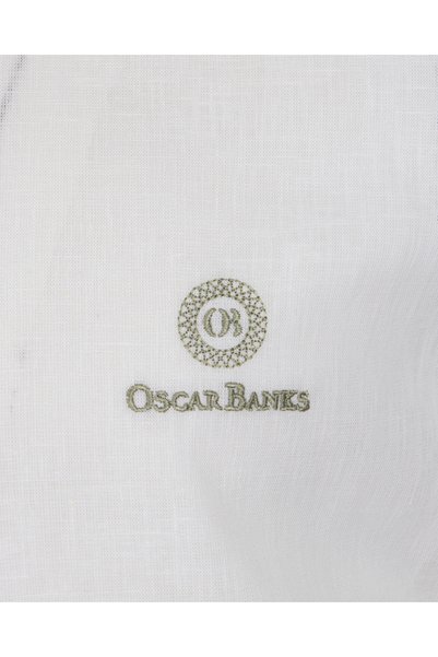 OSCAR BANKS Men's White 100% Linen Short Sleeve Summer Shirt