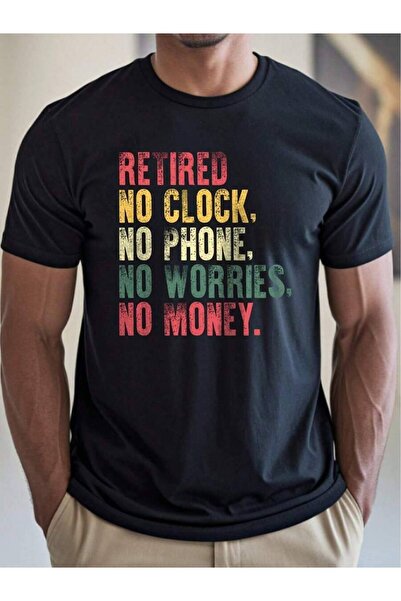 45 BPM 1pc Man' S Retired No Clock Print Black TShirt, Crew Neck, Casual Cott...