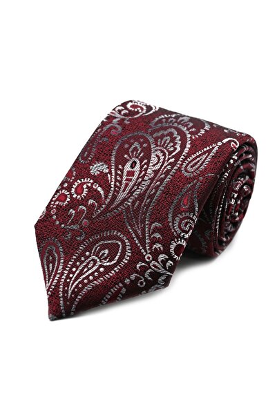 Bordo Beyaz Gri Şal Desenli Kravat 34298 Bordo