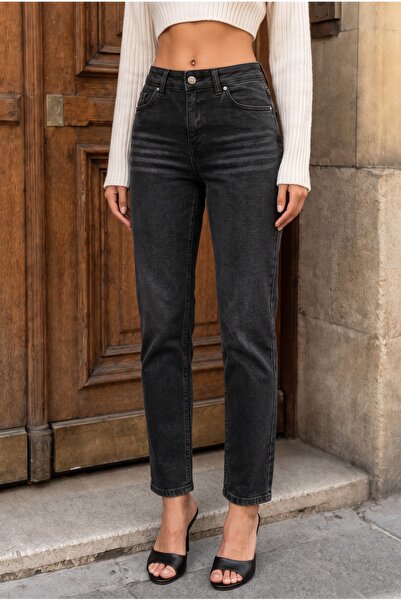 alanora High Waist Boyfriend, Mom Fit Black Jean Pants