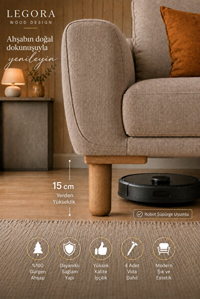 LEGORA WOOD DESIGN 15 см Бохемски дървени мебелни крака от касъба, за основа ...