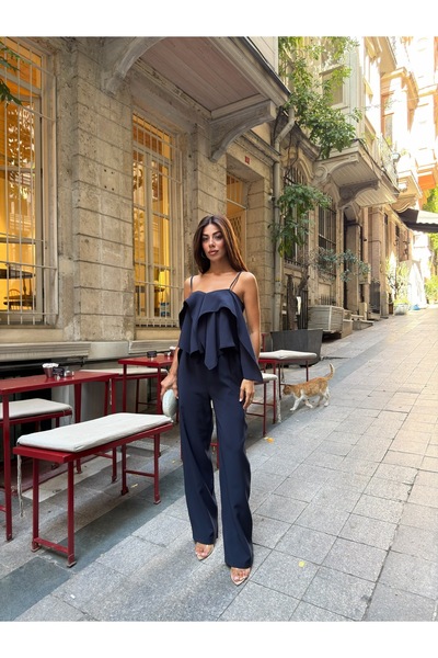 LB Laluna Butik Women's Ruffled Blouse and High-Waisted Palazzo Pants Set