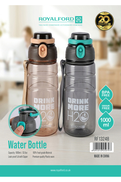 ROYALFORD 1000ml Water Bottle RF13248 with Sipper, Transparent Plastic Bottle...