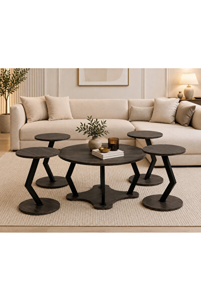 N.zone طقم طاولات قهوة 5 قطع بتصميم عصري، يتكون من طاولة رئيسية 80×80×45 سم و...