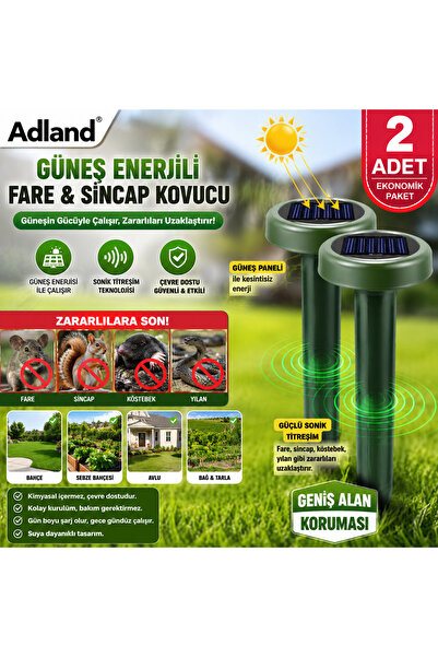 ADLAND Solar Güneş Panelli Köstebek Kovucu Fare ve Yılan Kovucu Yeşil