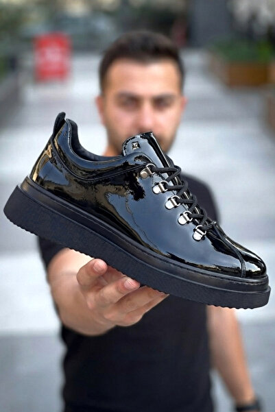 Zerenyus Zrk-X4X High Quality Thick Sole Black Patent Leather Lace-Up Casual ...
