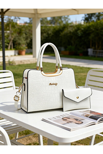 Take Two By Styli White Croc-Embossed Handbag with Purse