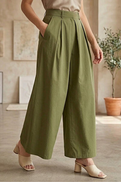 TOFİSA Pileli Salaş Pantolon Haki - 28653-HAKI