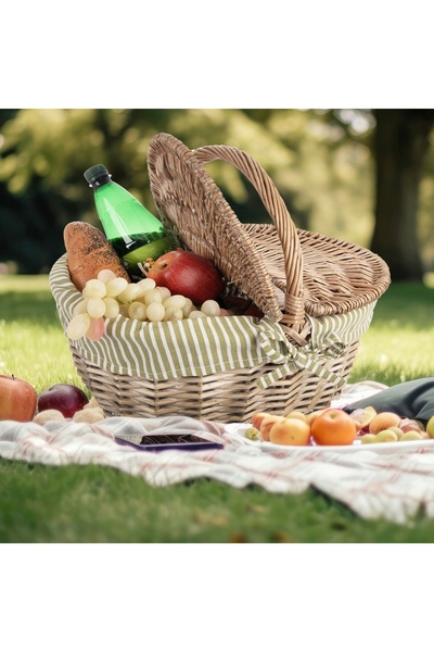 NO BRAND Coș de picnic din răchită, pentru plajă și călătorii, pentru transpo...