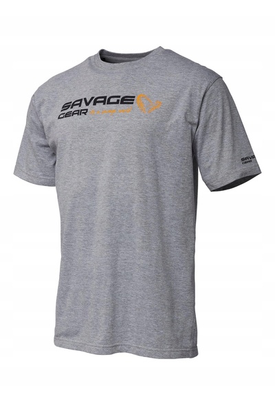 Savage Gear Tricou cu logo semnătură gri melanj mărimea L