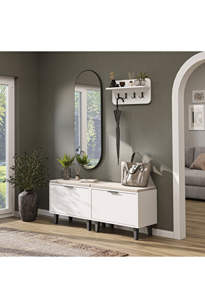 ROOMART Nord Vestiyer Takımı Askılıklı, Kapaklı Bench, Modüler, Oval Aynalı P...