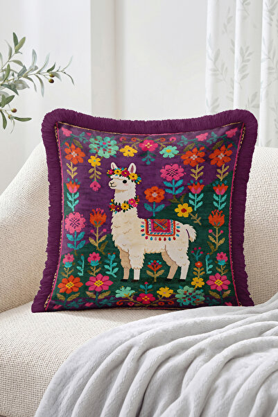 Realhomes Bohemian Patchwork Fringed Cushion Cover with Floral Pattern and Ll...