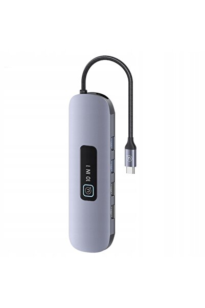 Usams Adaptor HUB 10 în 1 3xUSB 3.0/TF/SD/ USB-C/HDMI/RJ45/VGA PD100W gri