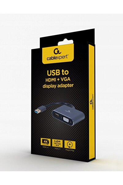 NO BRAND Adaptor Gembird USB-HDMI+VGA, gri