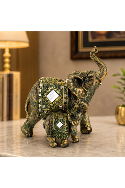 Dania 🐘 مجسم فيل ديكور فاخر مع صغيره بتفاصيل مرايا وزخارف كلاسيكية – تمثال د...