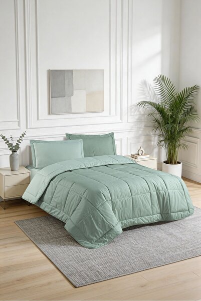 Menderes Home La Notte Ranforce Solid Colors Green Single Bed Set 155X215 + 1...