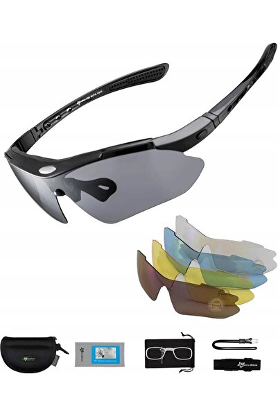ROCKBROS Ochelari de ciclism sportivi polarizați UV400 cu accesorii, negri