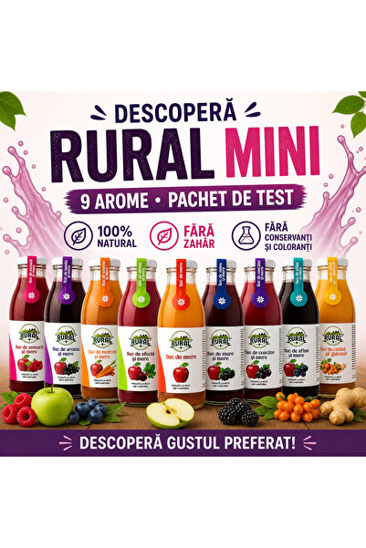 RURAL Pachet de sucuri presate la rece – Descoperă MINI, 9 sticle, 100% fruct...