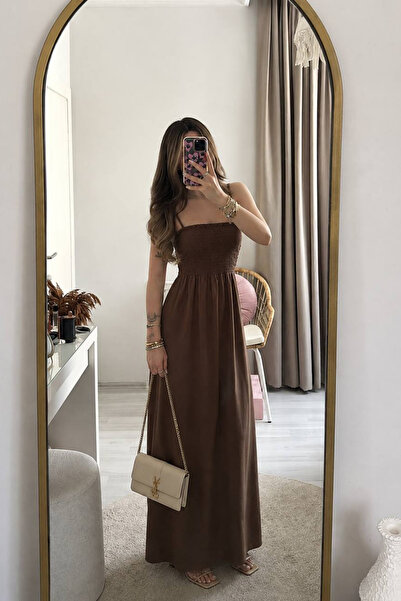 oshebu Unlined Cotton Long Summer Women's Dress – Shoulder-Strap Drawstring