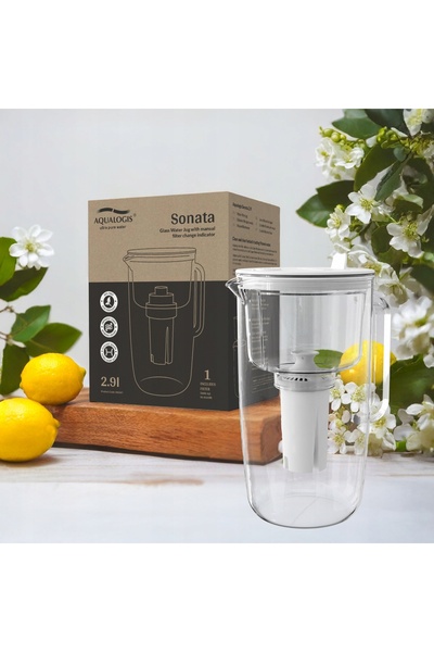 Aqualogis Carafă filtrantă din sticlă Sonata Albă + 2 cartușe UniX