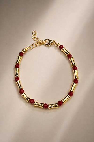 Alexis Carrel Rosella Red Beaded Gold Bone Bracelet