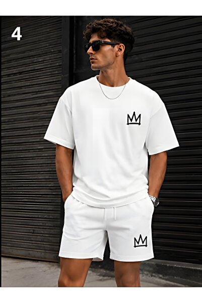 EFFRENATU Men's Oversize White Shorts and T-Shirt Set - Cotton Relaxed Fit