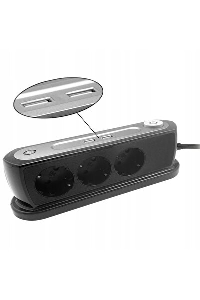Orno Prelungitor de birou cu 3 prize 2P+Z, 2 porturi USB, 1,4m