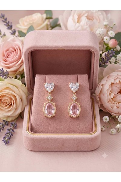 Lama Store Pink Zircon Stone Dream Heart Earrings