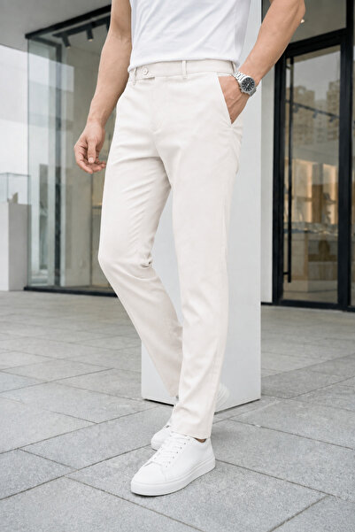 Ser Joven Men's Off-White Slim Fit Lycra Side Pocket Ankle Length Plain Fabri...
