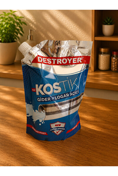 Destroyer Kostik Lavabo Gider Açıcı 1 KG Tıkanıklık Açıcı Mutfak Banyo Küvet Pimaş Boru Temizleyici
