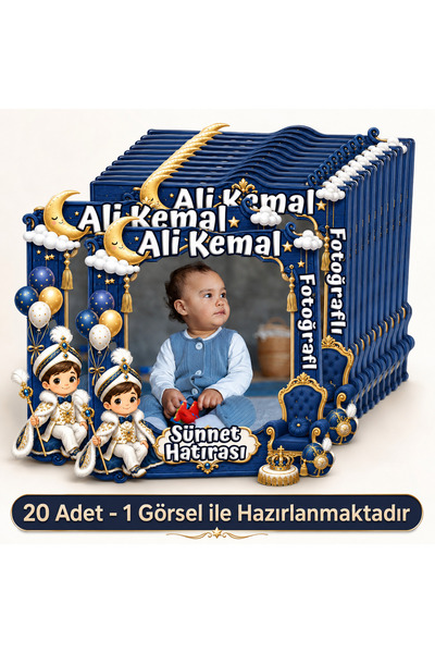 wonderlike 20 Adet Kişiye Özel Fotoğraflı Erkek Çocuk Sünnet Magneti Lacivert...