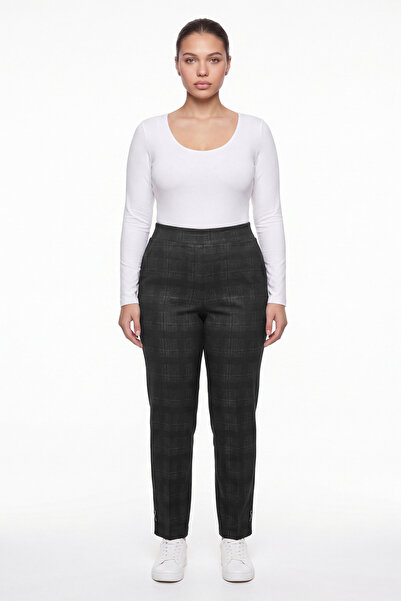 EXİTLİNE Women's Khaki Winter High-Waisted Trousers with Stone Detail on the ...